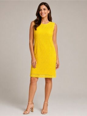 ALFRED SUNG Bright Yellow Eyelet Sleeveless Dress